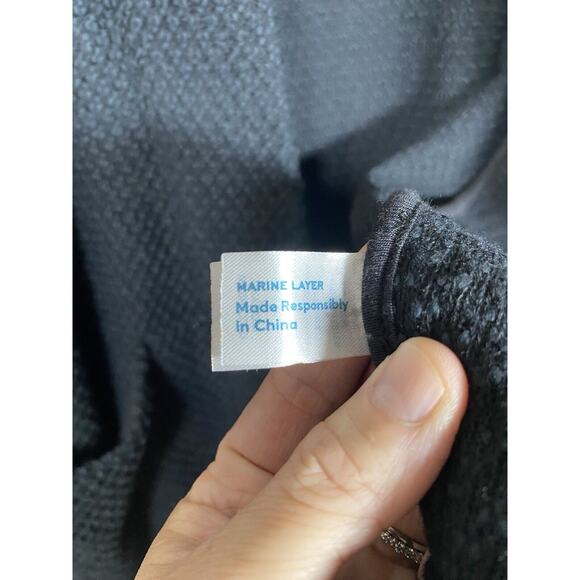 Marine Layer Cardigan Womens MEDIUM Black Knit Pockets Mid‎ Length Open Jacket - Picture 5 of 6
